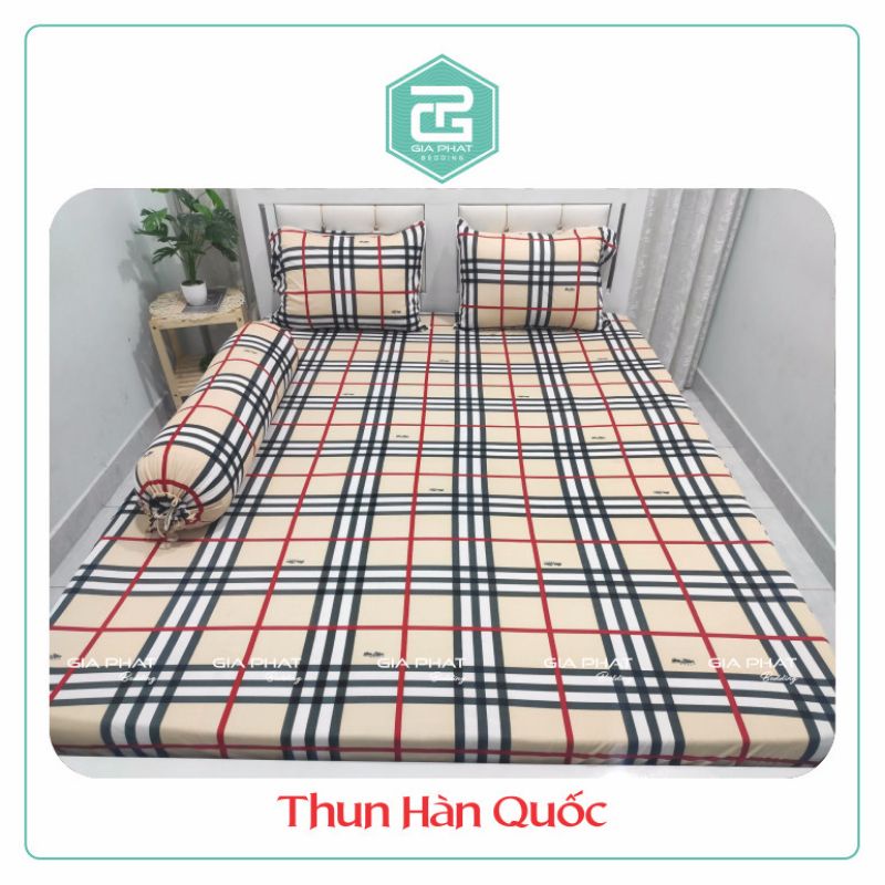 Bộ ga 1m6×2m nệm cao 17_27cm thun lạnh Hàn Quốc 4món 1ga, 3 vỏ gối