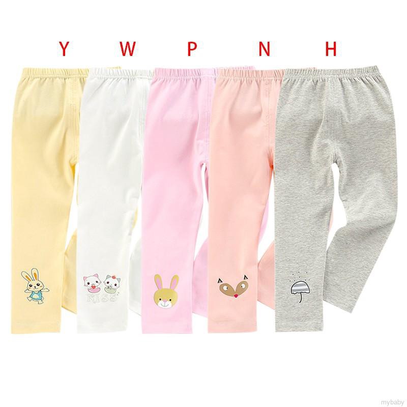 Quần legging cotton lưng thun in hình hoạt họa hợp mùa thu cho bé gái