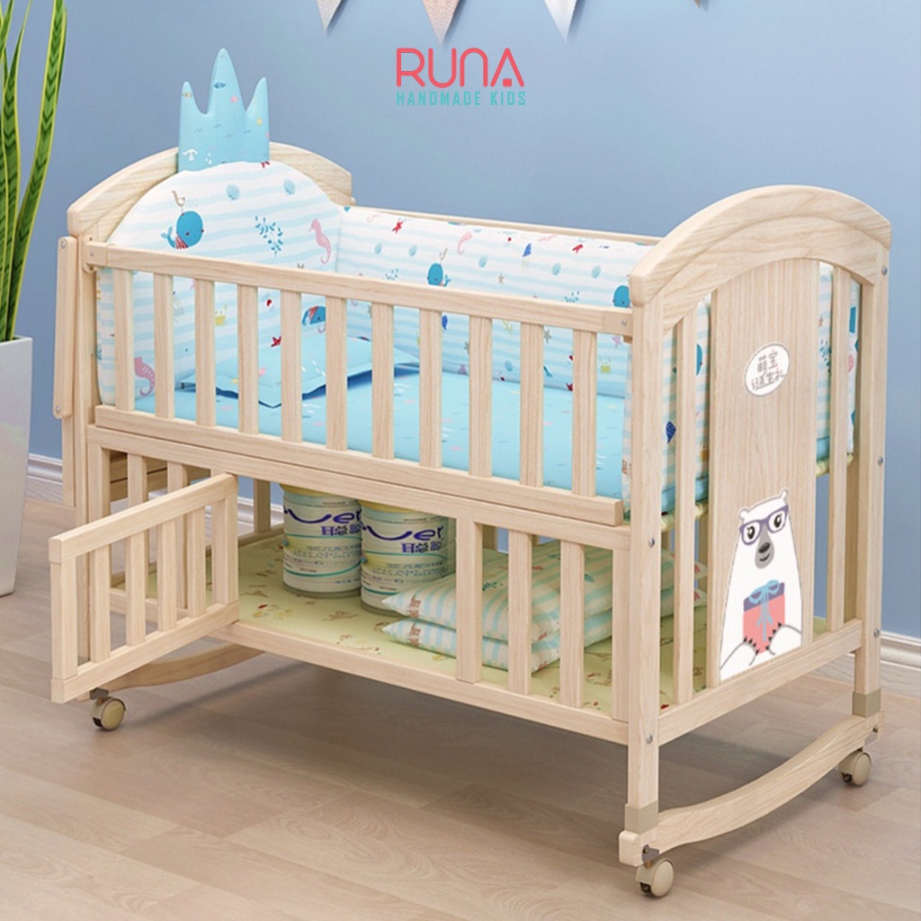 Cũi gỗ đa năng cho bé RUNA KIDS 6 chế độ tiện lợi cho mẹ và bé gỗ thông New Zealand Đệm bông ép bảo hành 3 năm