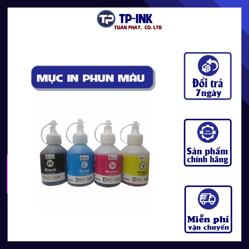 Bộ 4 Chai Mực in phun màu Estar dùng cho Epson L300,L310,L200,L210,Canon 2770,G1010,1000,Brother T300,HP 1115
