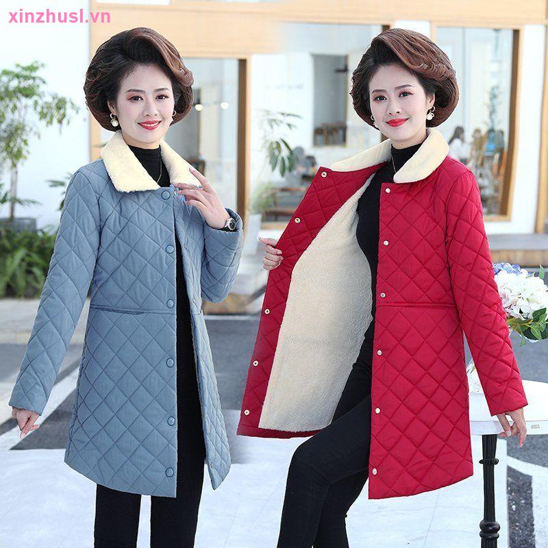 Áo Khoác Cotton Nhung Dày Giữ Ấm Mùa Đông Phong Cách Phương Tây Cho Nữ Trung Niên