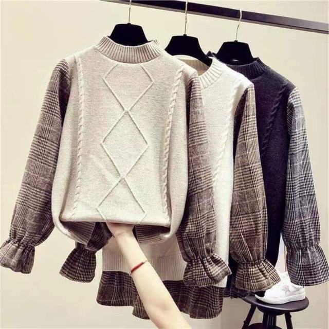 Áo len phối sơmi len dạ hàng L1 Quảng Châu
