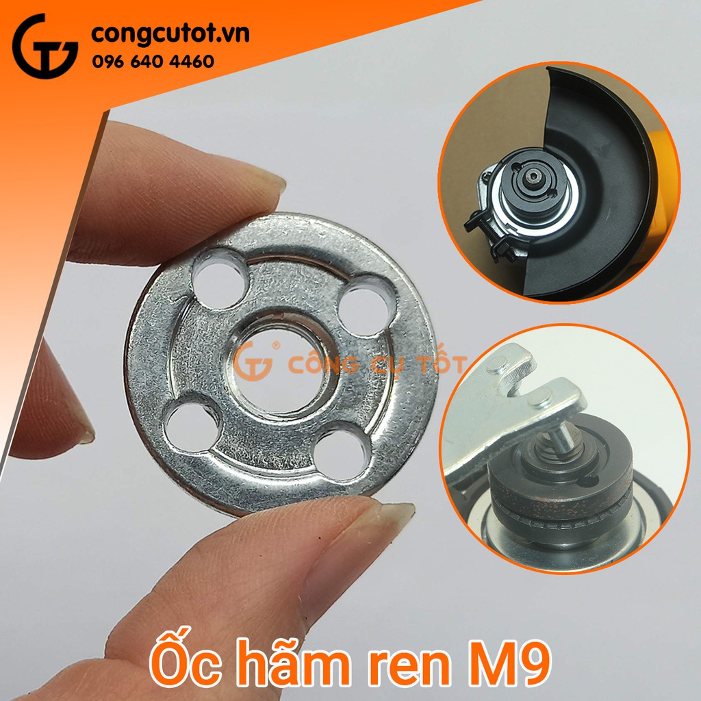 Cặp tán máy mài cốt 16mm gồm đai ốc hãm và vành lót dưới ren M9