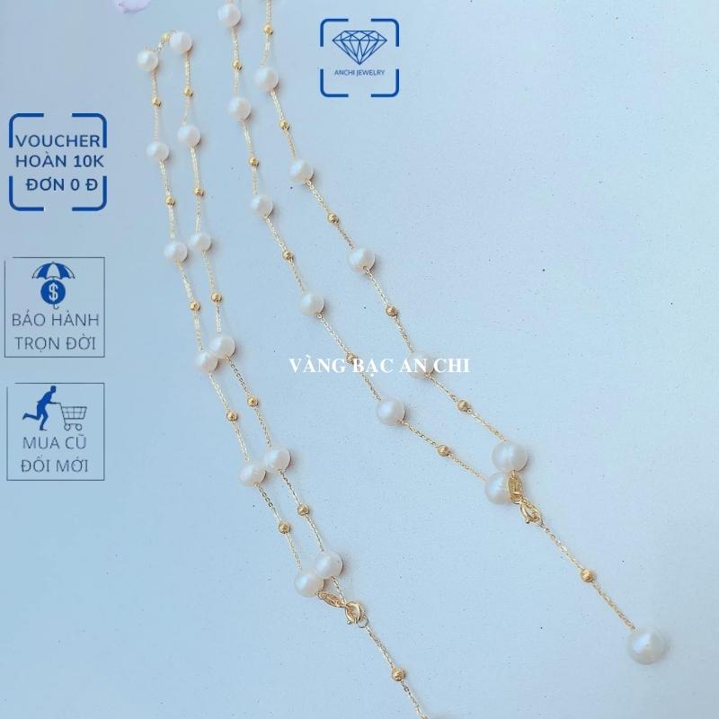 Dây chuyền hạt trai trắng ánh hồng kiểu thưa cách hạt, chuẩn bạc ta nguyên chất - Anchi jewelry