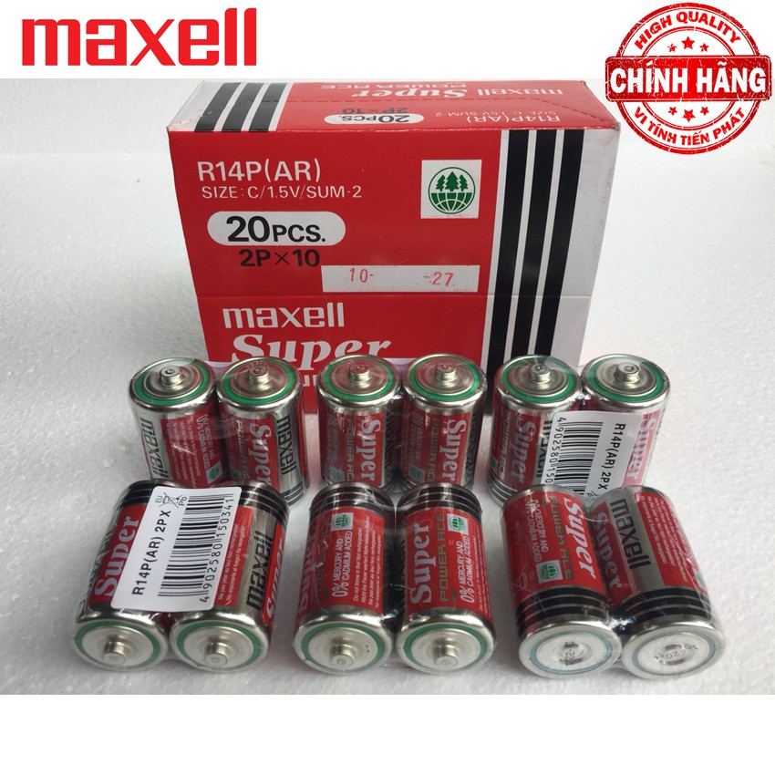 Hộp 20 viên Pin trung C R14P Maxell Super Power 1.5V - Maxell dùng cho bếp ga, đồng hồ, đèn pin...
