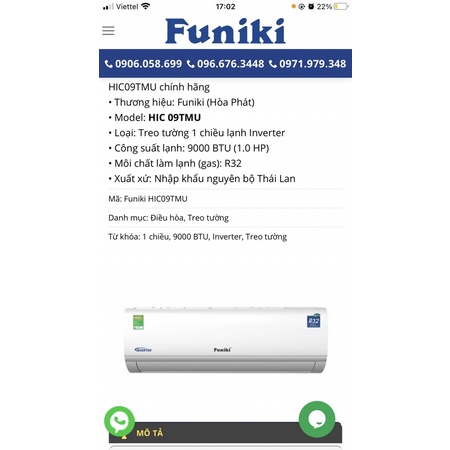 Điều hoà Funiki 9000-Inventer (2022) HIC 09TMU