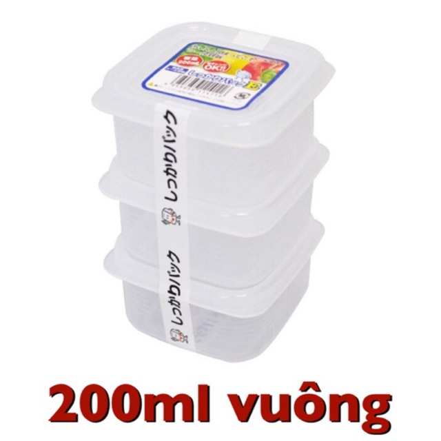 Set 3 hộp nhựa vuông 200ml nắp dẻo Nakaya Nhật Bản
