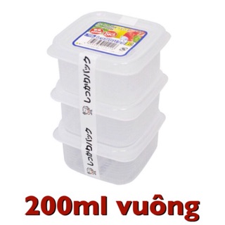 Set 3 hộp nhựa vuông 200ml nắp dẻo Nakaya Nhật Bản