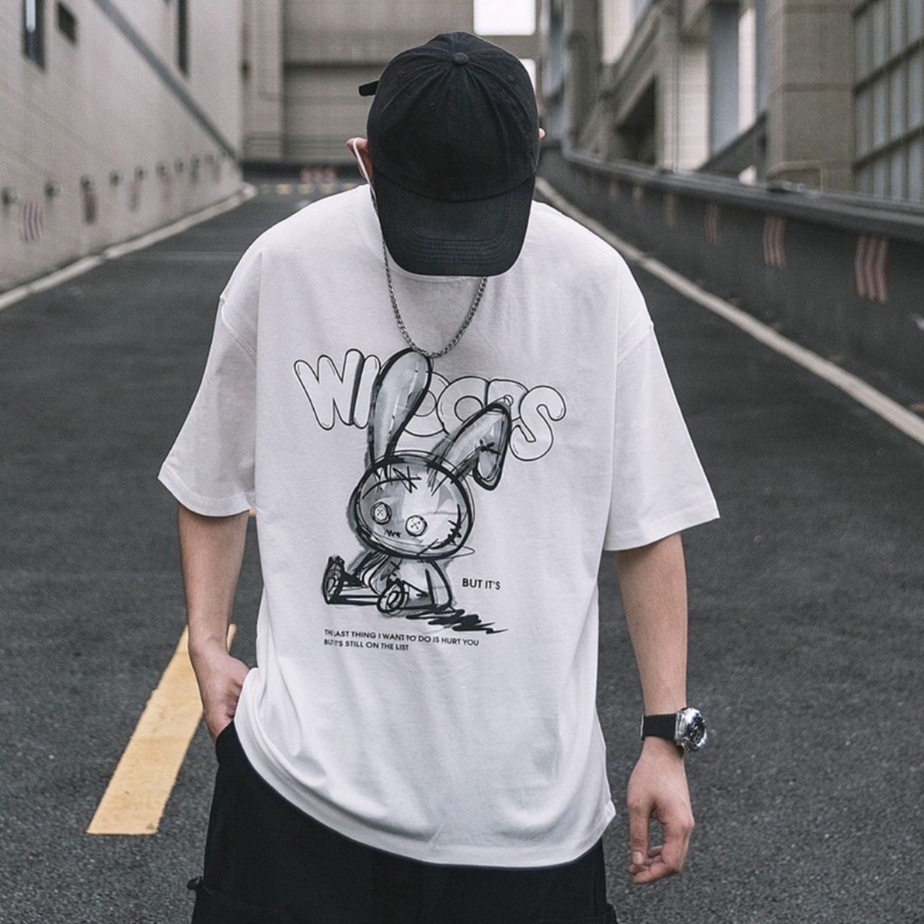 Áo Thun Tay Lỡ Unisex BUNNY WIOOPS Coca Store, Áo Phông Nam Nữ Form Rộng, Đủ Size Từ 35kg Đến 75kg.