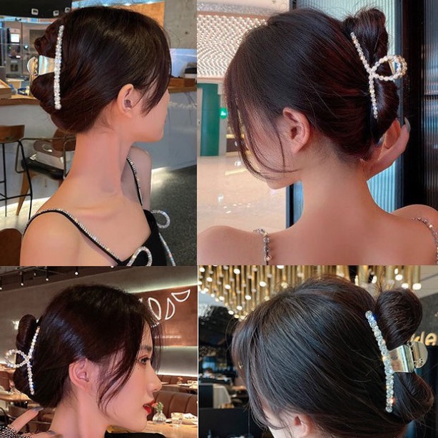 Kẹp tóc kim loại đính đá rhinestone ngọc t.r.a.i nhân tạo (KT66)