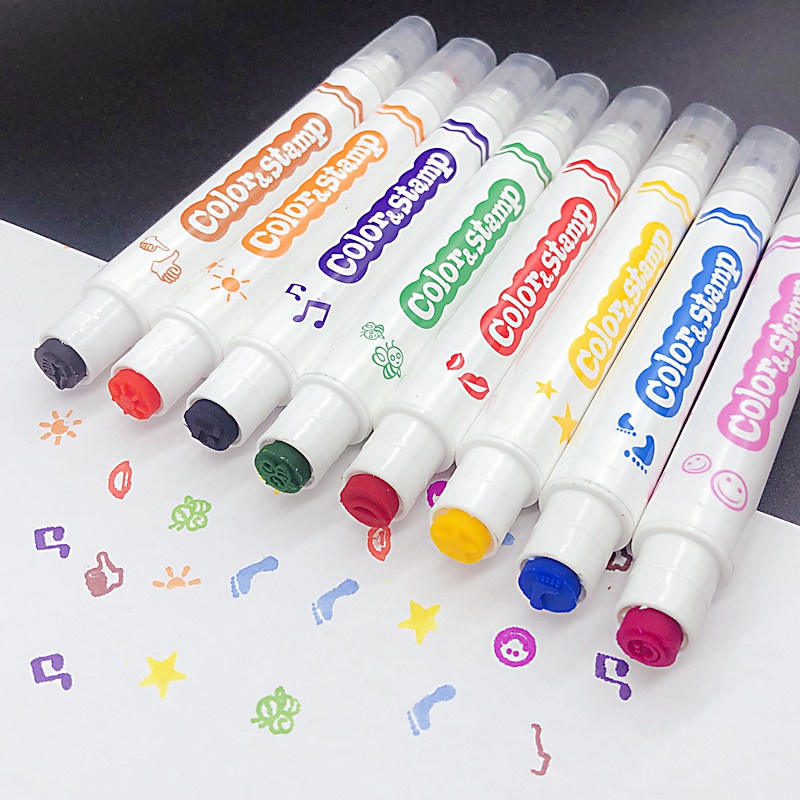 Bút dạ quang RUIXIANG hai đầu 8 màu dễ giặt dành cho trẻ em