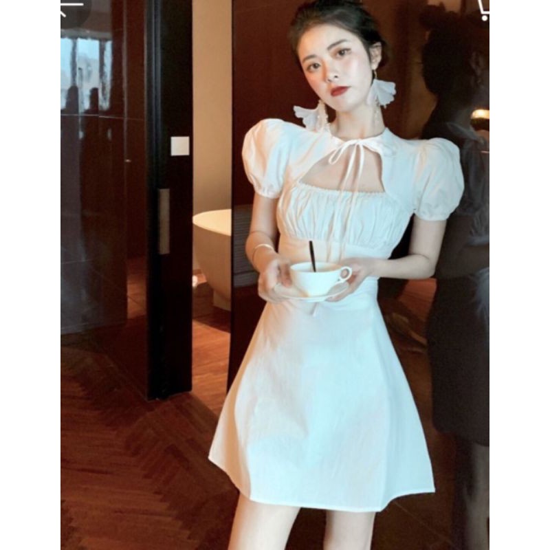 Đầm xòe tay phồng hở ngực dễ thương ( có mút ngực)