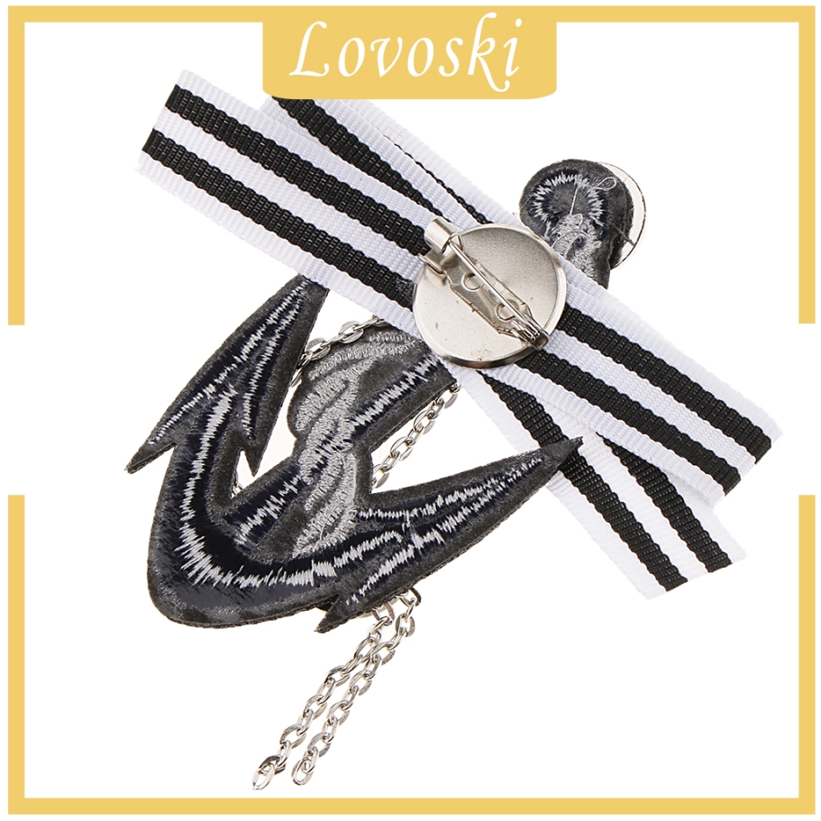 [Lovoski] Trâm Cài Áo Vải Sọc Hình Mỏ Neo Đính Đá Phối Dây Xích Tua Rua