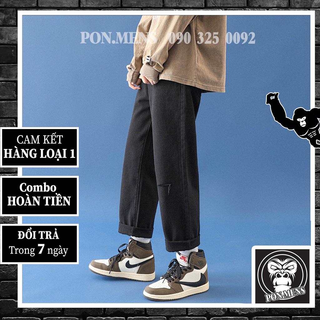 Quần bò ống rộng nam rách gối VNXK màu đen 2021 047 Pon.mens | BigBuy360 - bigbuy360.vn