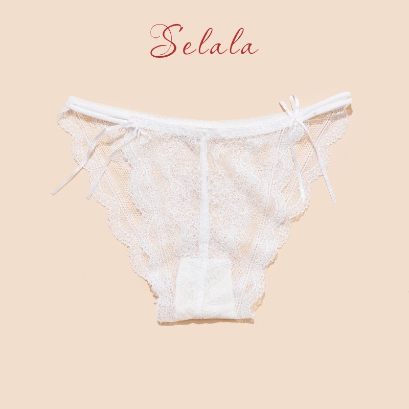 Quần Lót Ren Nữ Selala Mềm Mịn cao Cấp Không Hằn Phối Nơ Cực Sexy QR19