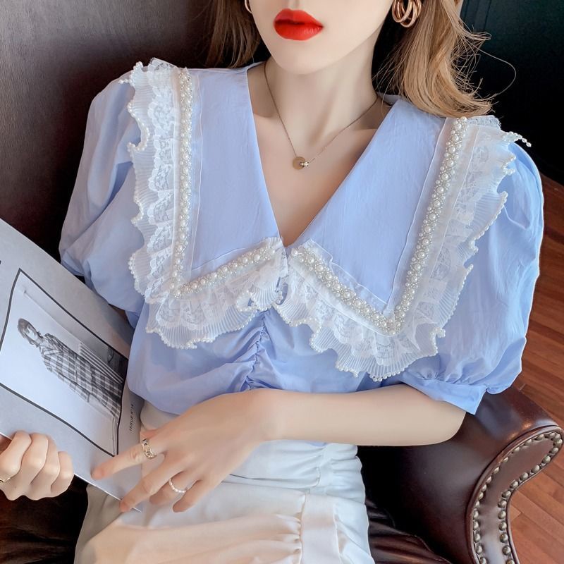 ✈Chuyến hàng Việt Nam✈Áo kiểu cổ ren đính ngọc phong cách HÀN QuỐC