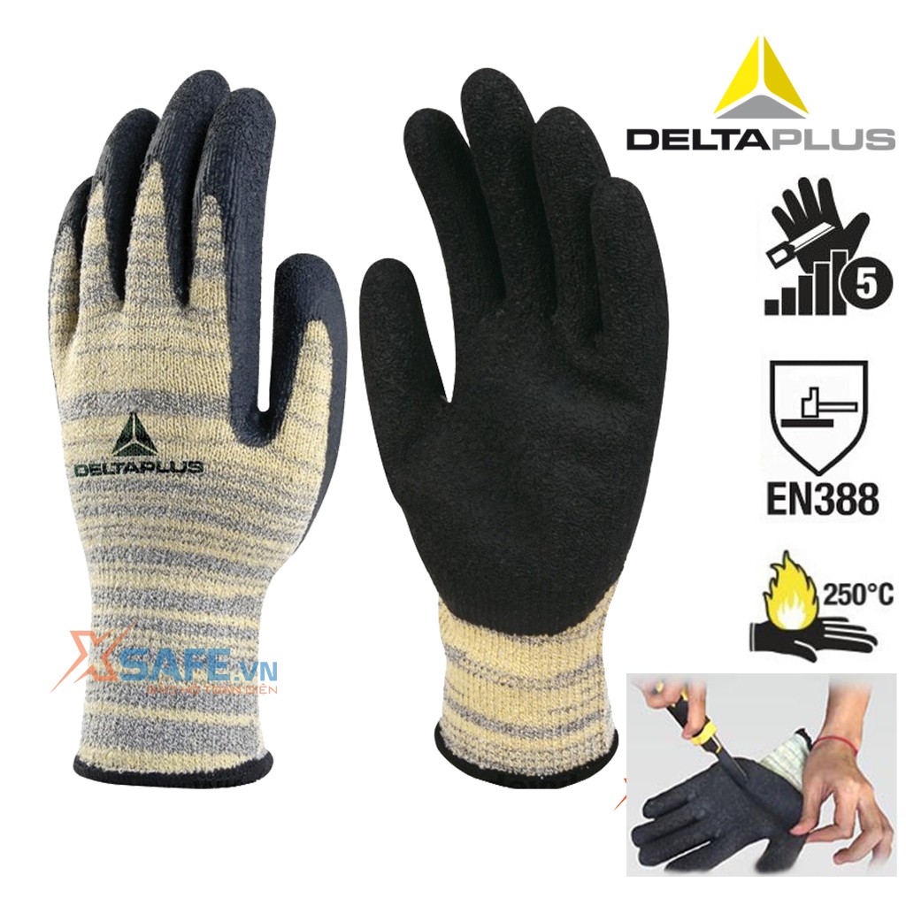 Găng tay chống cắt Deltaplus Venicut52 cấp độ 5 chịu nhiệt 250 độ C độ khéo léo cao phủ nitril chống dầu nhớt cơ khí,...