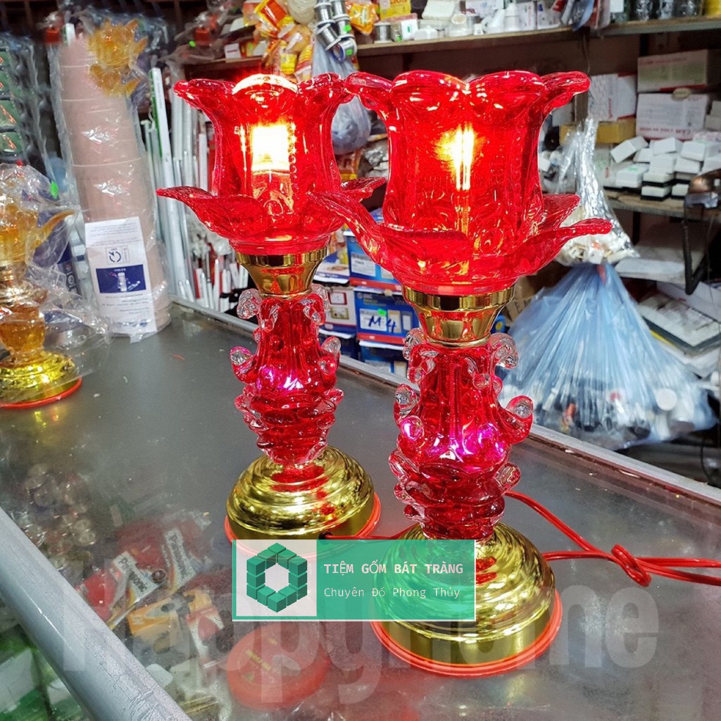 Đèn Thờ Điện Bông Pha Lê Cao 30cm