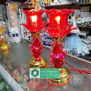 Đèn Thờ Điện Bông Pha Lê Cao 30cm [1 cặp]