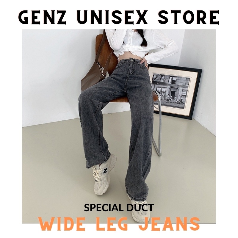 quần jean ống rộng nữ quần baggy, Quần Ống Rộng Nữ Dáng Suông Jeans Lưng Cao Ulzzang