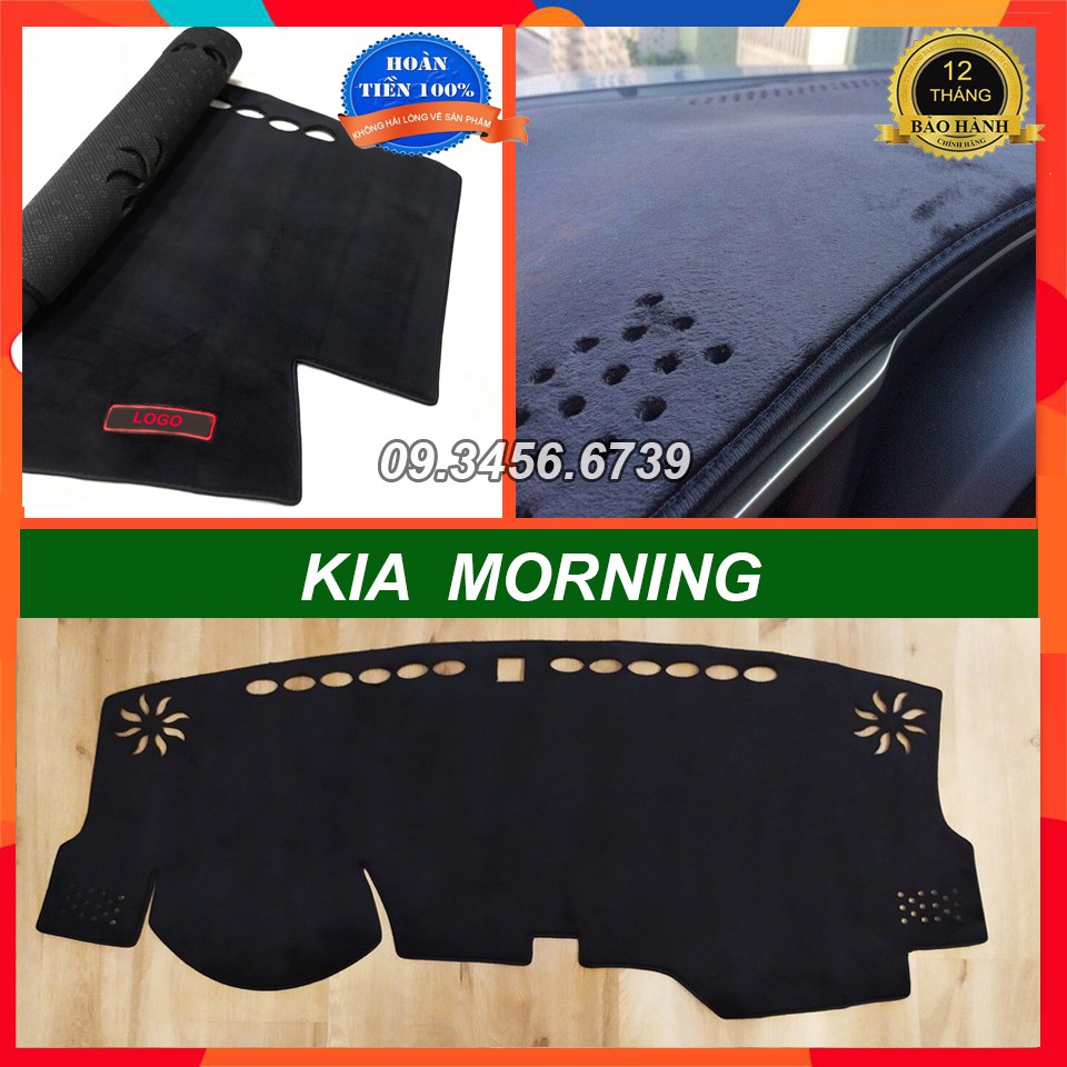 Thảm taplo Kia Morning 2007- 2023 nhung lông cừu có dập chữ Kia Morning