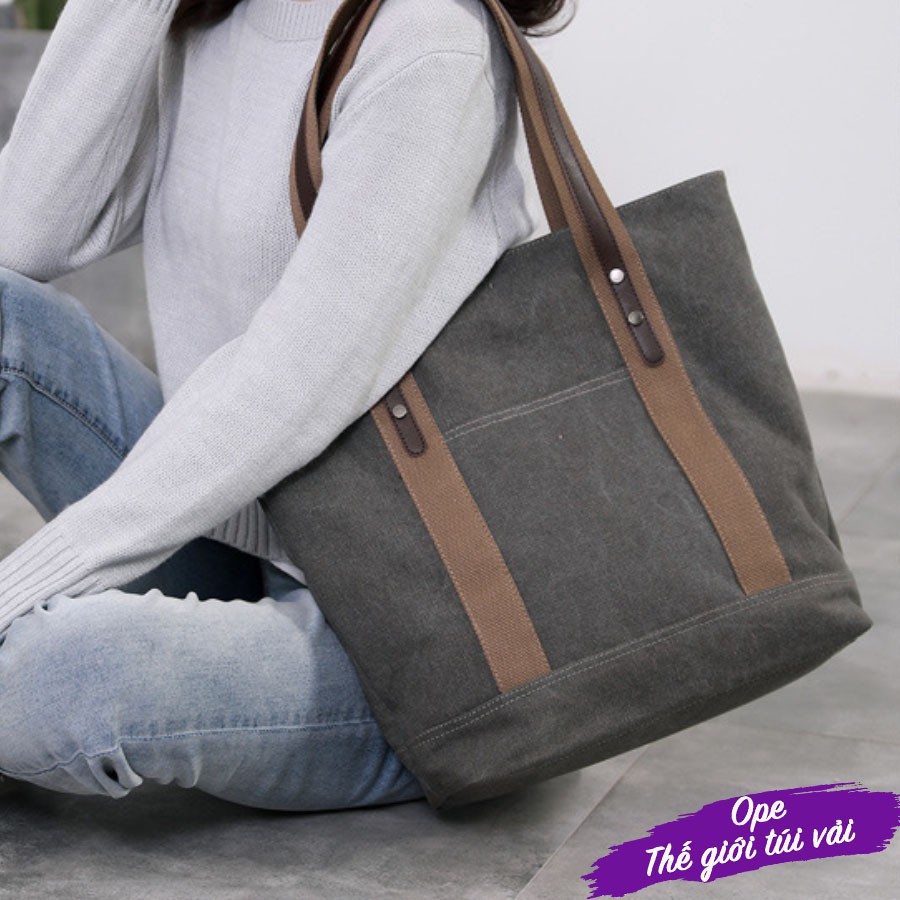 Túi xách nữ vải canvas cao cấp dày dặn chắc chắn có khóa kéo đựng vừa laptop 15 inch nhiều ngăn tiện dụng