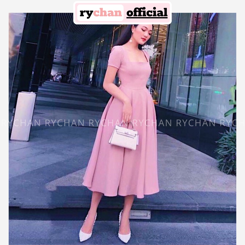 DX663 - Đầm Xòe Cổ Vuông Tay Ngắn Nhiều Màu