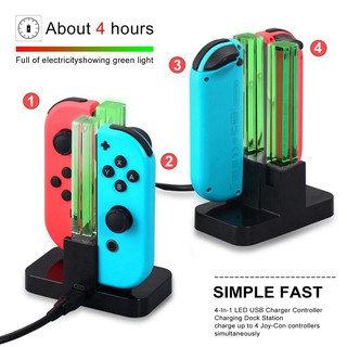 4-In-1 LED USB Charger Controller Charging Dock Station for Nintendo Switch