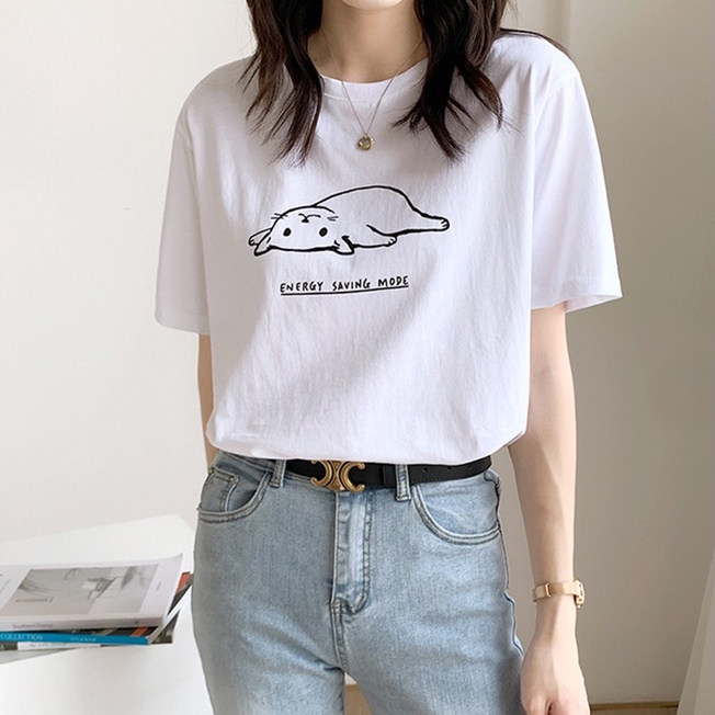 Áo Thun Đen Tay Ngắn Cổ Tròn Dáng Rộng Thời Trang Trẻ Trung 49212