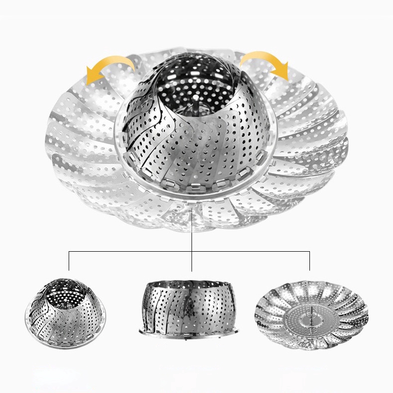 Rổ Hấp Bằng Thép Không Gỉ Đa Năng Có Thể Gấp Gọn Tiện Lợi
