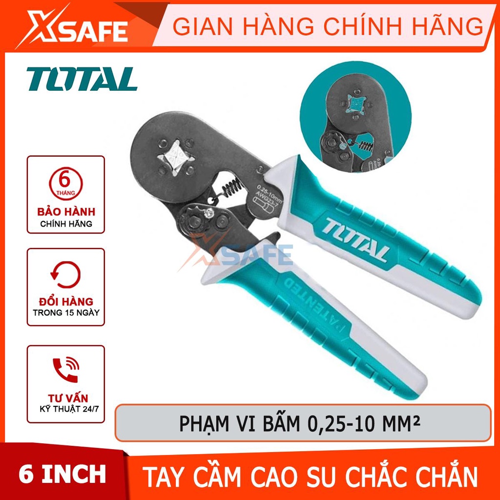 Kềm bấm cos 6'' TOTAL THCPG2510, kìm bấm cos đầu dây cách điện AWG23-7, phạm vi bấm: 0.25-10mm² - [CHÍNH HÃNG][XSAFE]