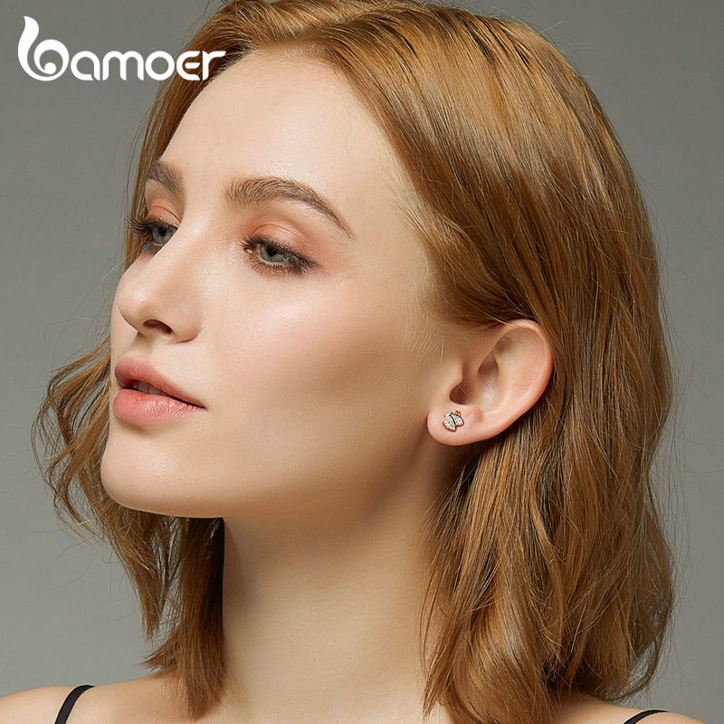Khuyên tai BAMOER SCE776 bạc 925 hình bươm bướm màu vàng hồng tinh tế cho phái nữ