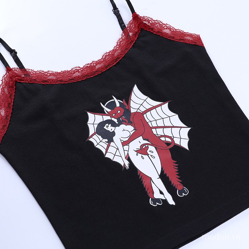 punk phụ nữ in đồ họa hở lưng mỏng camis 7r9E