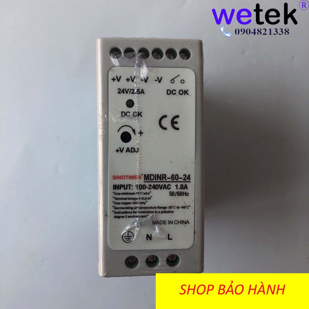 Nguồn xung cài DIN rail thương hiệu Sinotimer MDINR-60-24, 60W, 24Vdc, SMPS, hàng hãng có giấy tờ, chứng chỉ, bảo hành