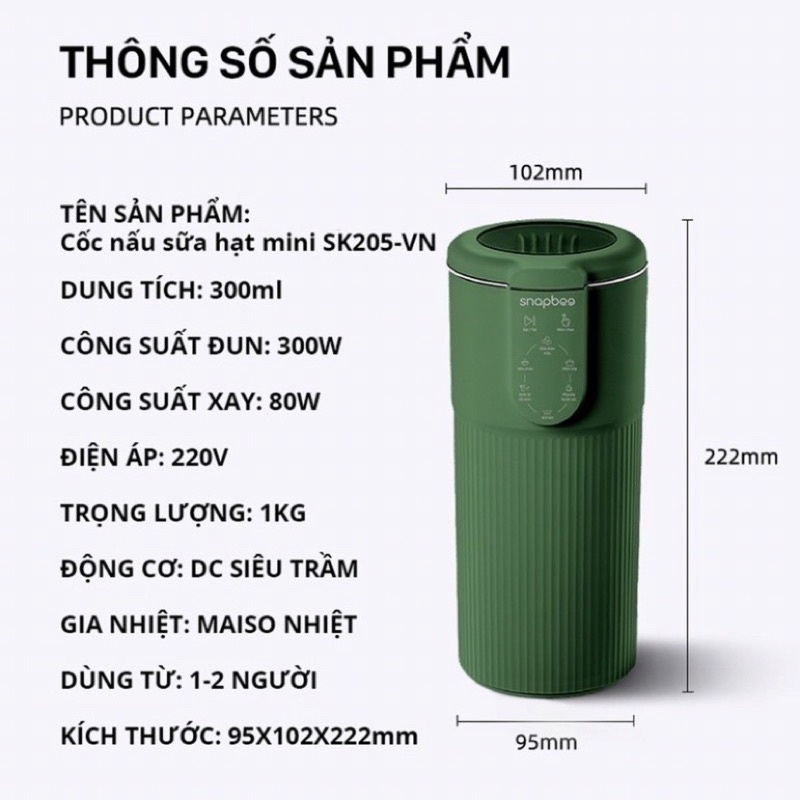 Máy Nấu Sữa Hạt Mini Snapbee Chính Hãng Bảo Hành 24 tháng tặng kèm bình giữ nhiệt và set hạt mix sẵn