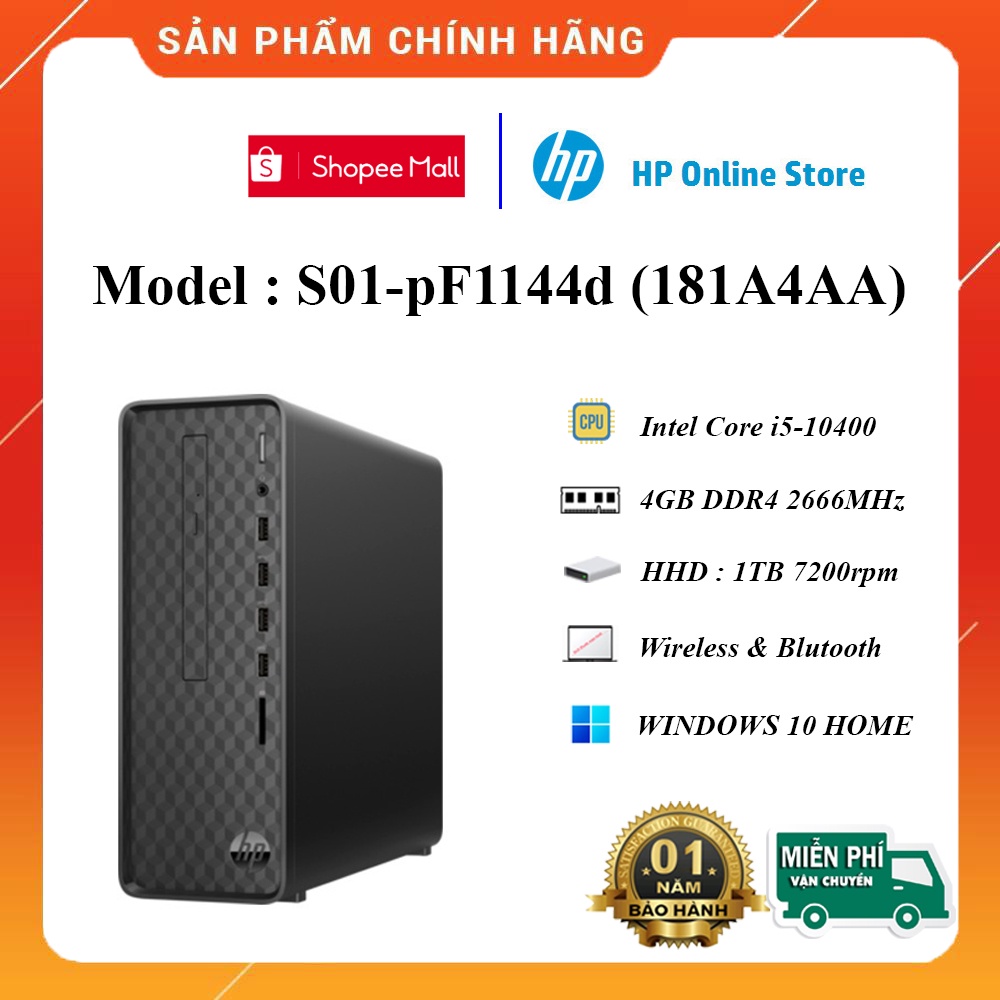 Máy Tính Để Bàn HP S01-pF1144d  (181A4AA) (i5-10400/4GB RAM/1TB HDD/DVDRW/WL+BT/K+M/Win 10)-Hàng chính hãng