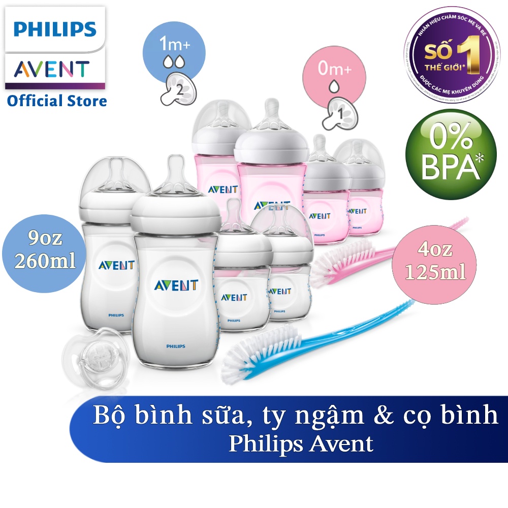 Bộ bình sữa, ty ngậm thiết kế tự nhiên Philips Avent SCD290