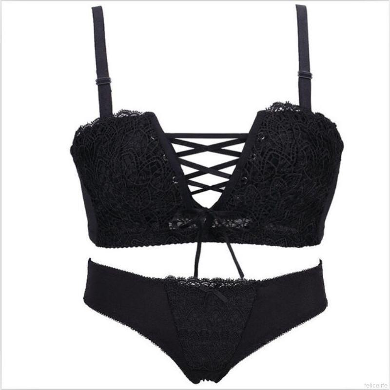 Set áo ngực không tay &amp; quần lót nữ thêu ren màu trơn