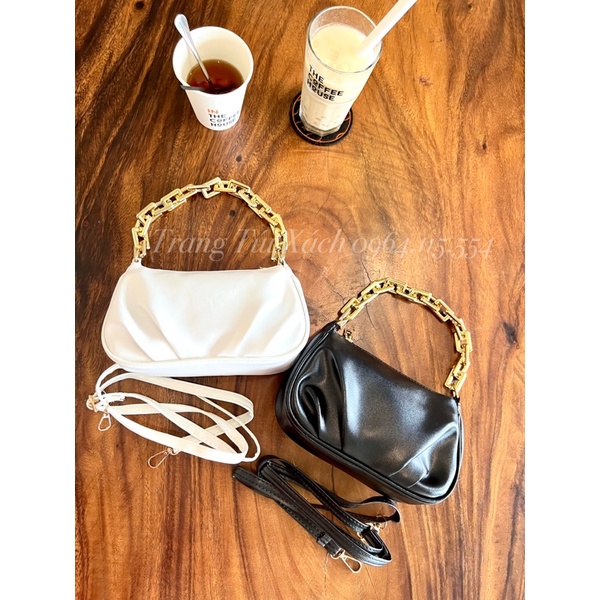 Túi Kẹp Nách, Túi Xách Nữ Đeo Chéo Rúm Da Lì Xích Vàng Vuông Size 20cm Phong Cách Trẻ Trung TTX57