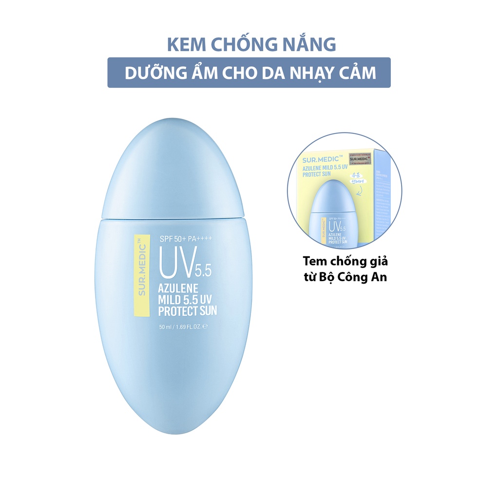 Kem chống nắng nâng tông da cấp ẩm chống lão hóa Sur Medic Azulene Mild 5.5 UV