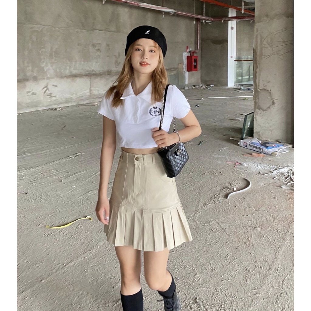 Áo croptop polo, áo ngắn nữ dưới 52kg LuxxyStore- HOJI