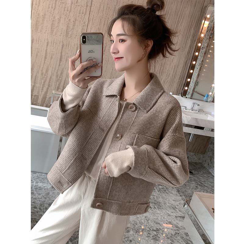 (Hàng Đẹp)Ảnh thật 7 hình cuối-HC210.Áo khoác dạ len kẻ ngắn thu đông Hàn Quốc | BigBuy360 - bigbuy360.vn