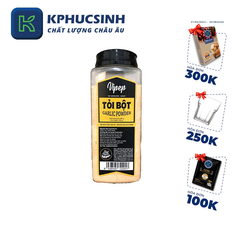 Hủ 600gr tỏi bột Vipep nguyên chất KPHUCSINH - Hàng Chính Hãng