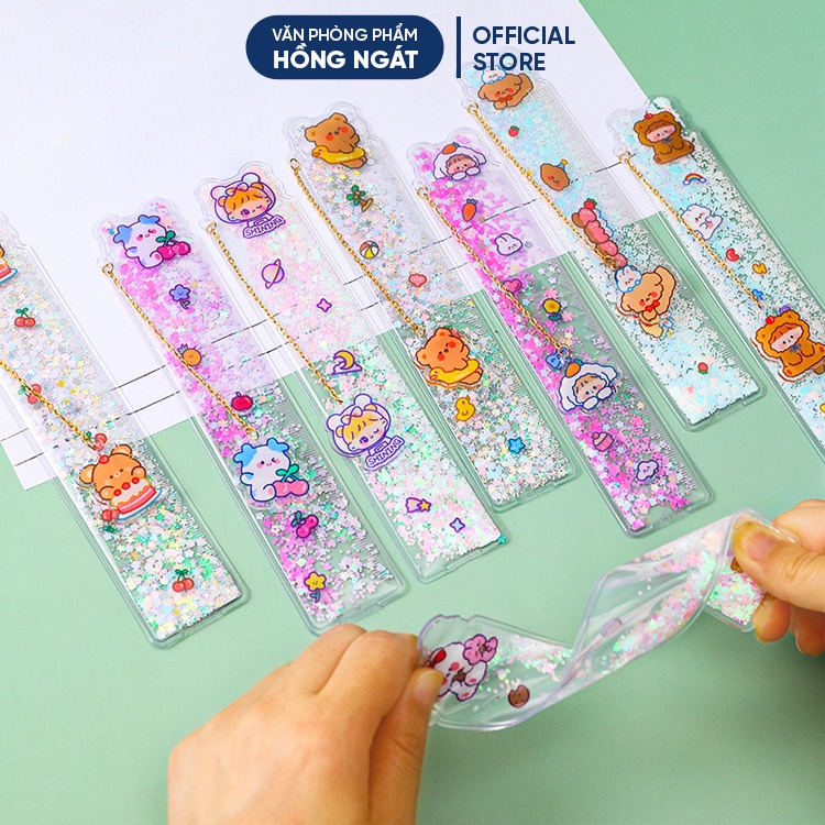 Thước kẻ cute kim tuyến, thước kẻ nhựa dẻo chiều dài 15cm cho học sinh đồ dùng học tập văn phòng phẩm TK02