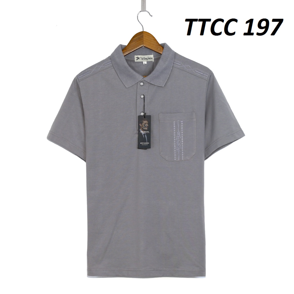 Áo thun nam trung niên thêu vai thêu túi loại cao cấp vải cotton 100% danh cho người trung niên