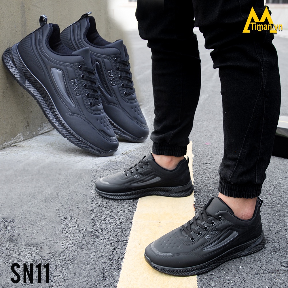 Giày thể thao nam màu đen sneaker cổ cao chất liệu da đế cao cao cấp độn đế đẹp bảo hành 1 năm SN11 TIMAN