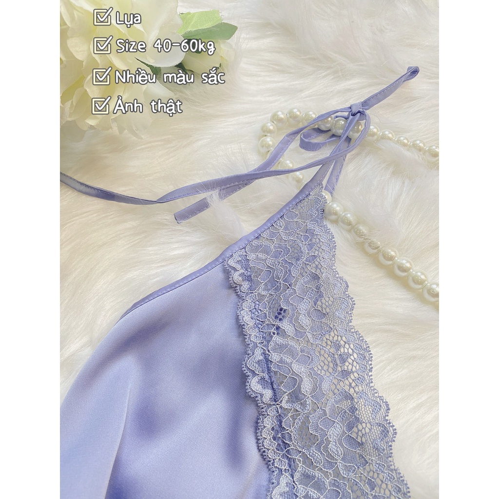 SẴN HÀNG Q11 -LL816 Đồ bộ lụa mặc nhà sexy - đồ bộ hai dây phối ren -cochunhochuyensi