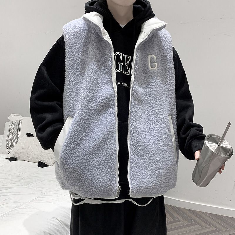 Áo Khoác Len Lông Cừu Không Tay Cổ Đứng Dáng Rộng Lót Cotton Dày Dặn Giữ Ấm Mùa Thu Đông Phong Cách Hàn Quốc Cho Cặp ĐôiLên Co