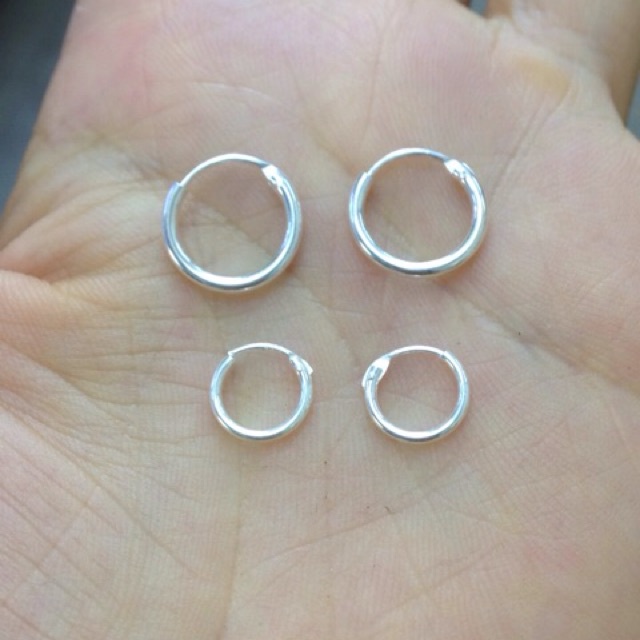 Bông Tai Bạc Tròn Trơn Nhiều Size Bấm Cài Dày Dặn-TNC jewellery