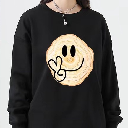 ZHELIHANGFEI Áo Sweater Tay Dài Dáng Rộng Cổ Tròn In Họa Tiết Cá Tính